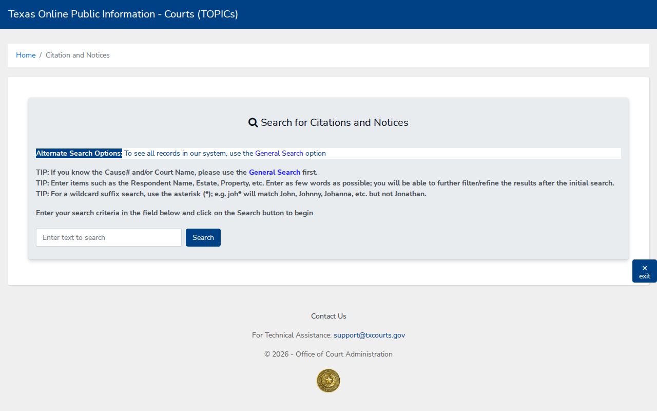 Texas citation notice fields for Goliad County traffic court records