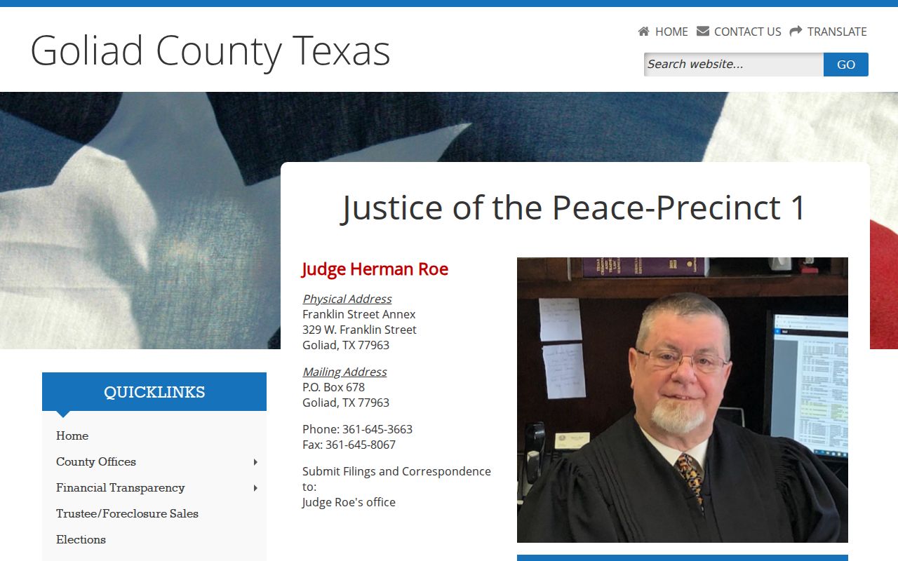 Goliad County traffic court records contact for JP1