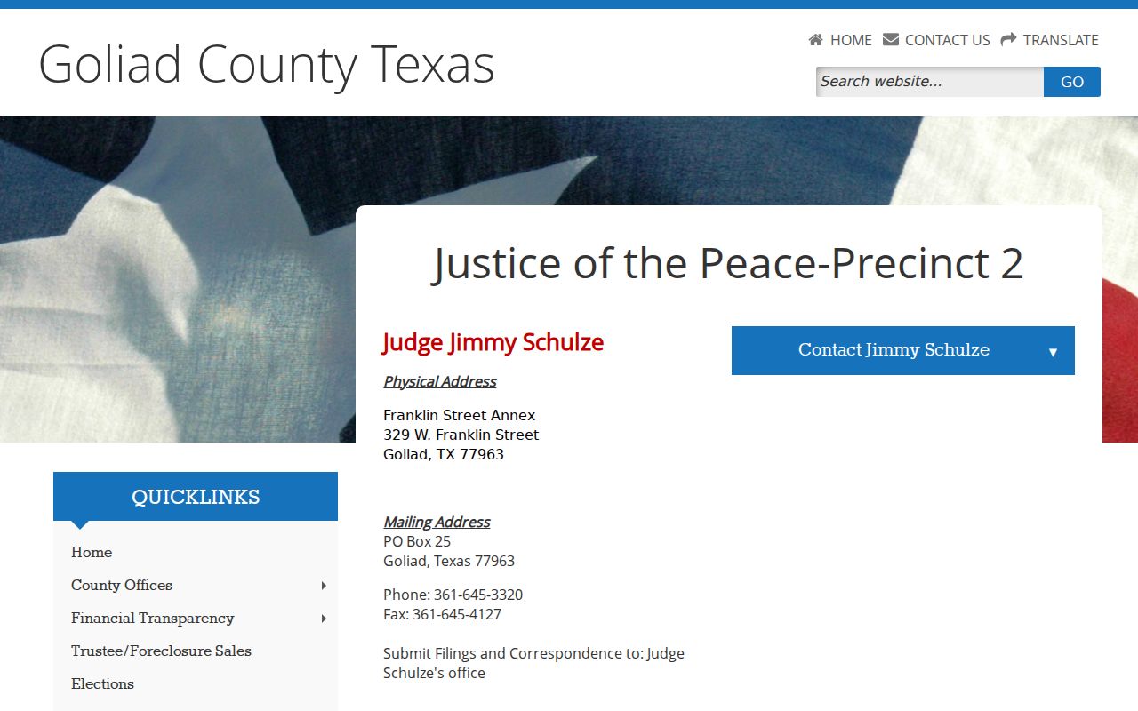 Goliad County traffic court records contact for JP2