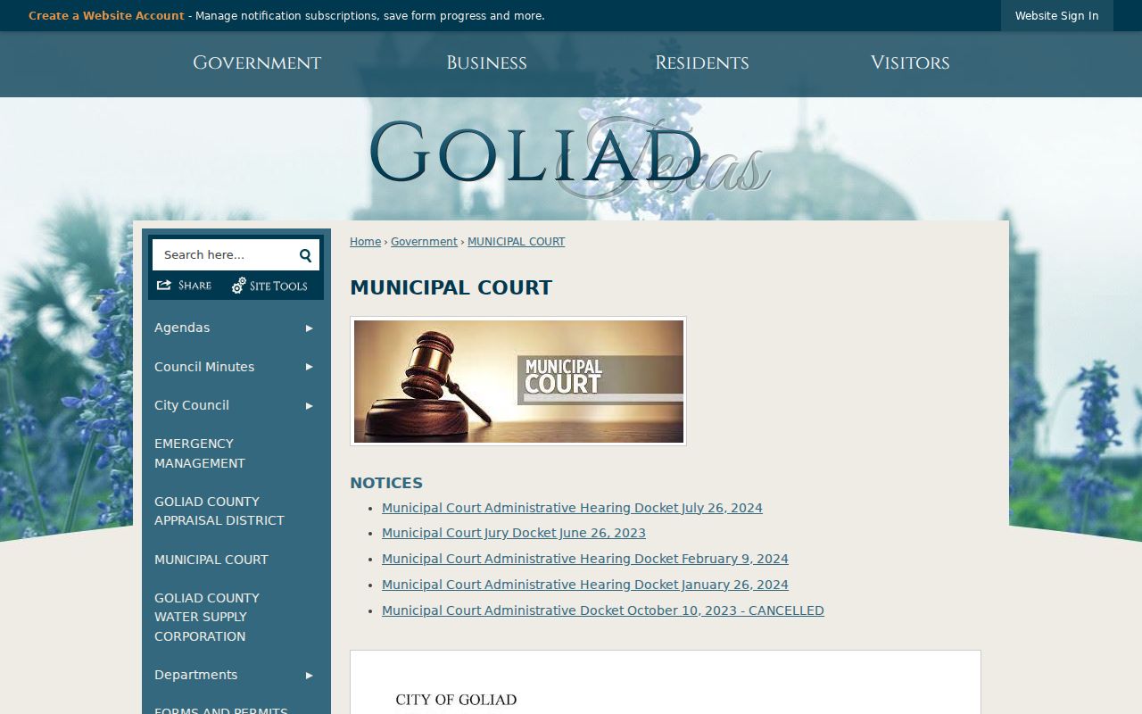 Goliad court docket and municipal notices
