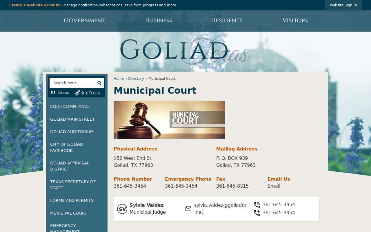 Goliad Municipal Court contact for docket confirmation