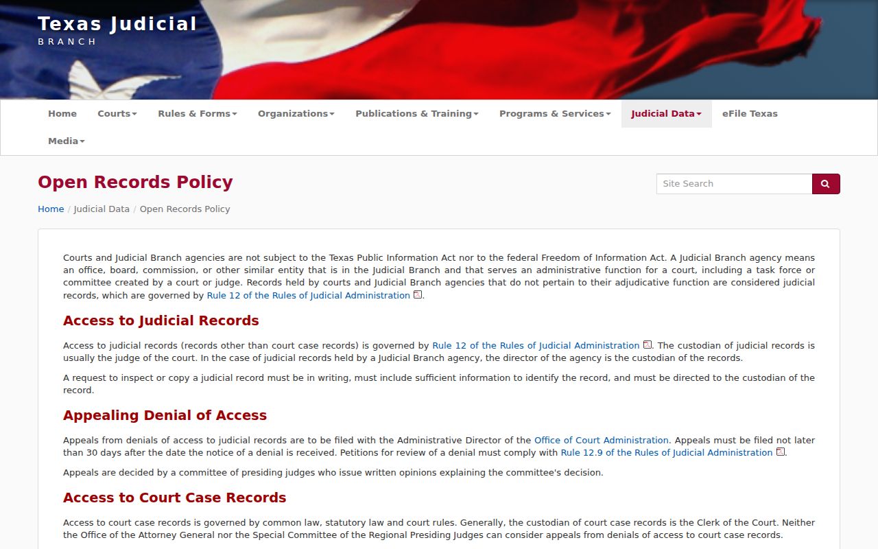Texas judiciary policy for Goliad County court records