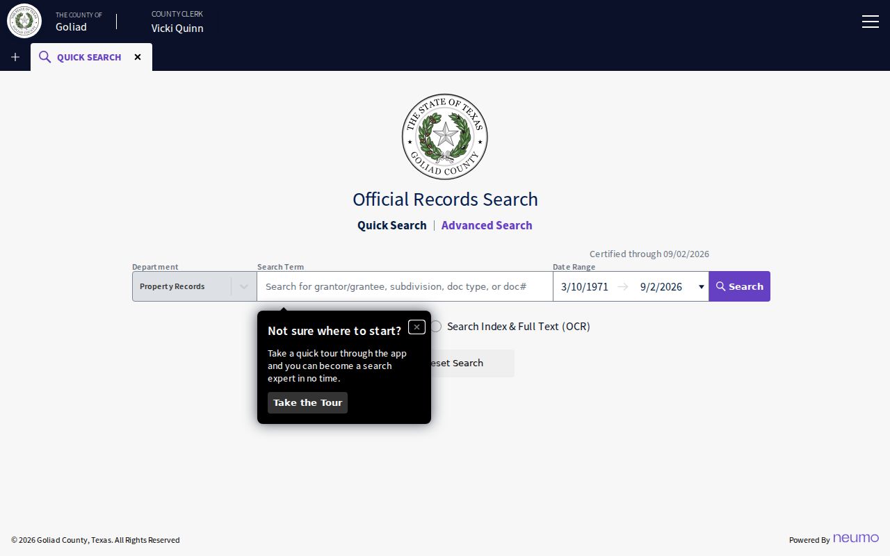 Goliad County property search distinguished from court docket search